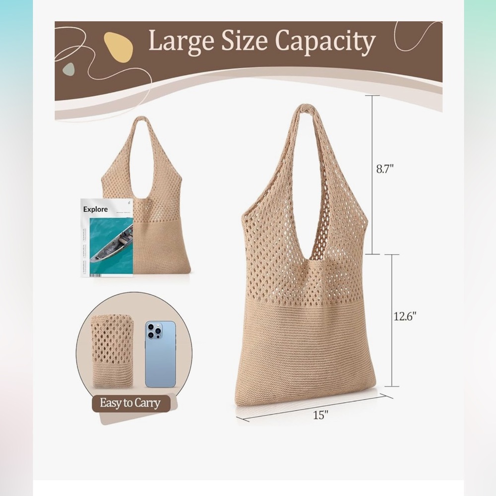 🆕 Crochet Beach Tote Bags, Stylish Mesh Beach Bags Shoulder Bag for Women - Picture 2 of 7